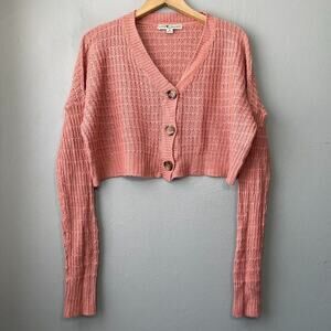 Love Change Italy Size Medium Pink Cropped Sweater Button Cardigan Cute Romantic